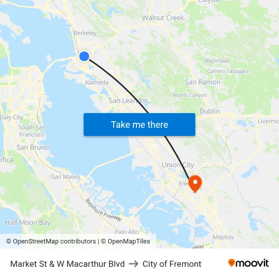 Market St & W Macarthur Blvd to City of Fremont map