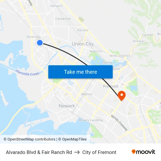 Alvarado Blvd & Fair Ranch Rd to City of Fremont map