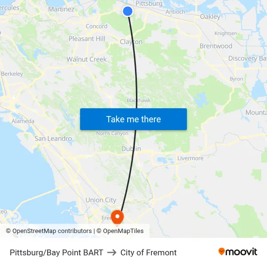 Pittsburg/Bay Point BART to City of Fremont map