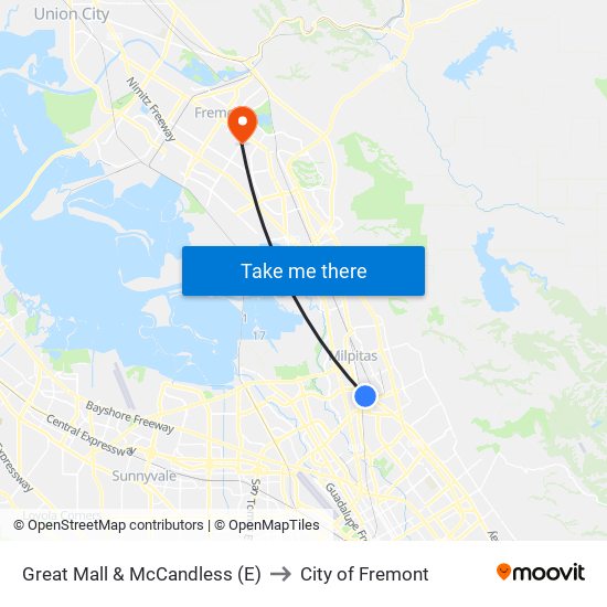 Great Mall & McCandless (E) to City of Fremont map