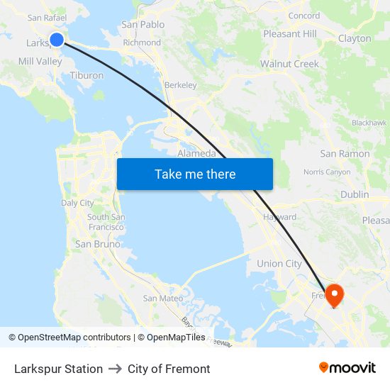 Larkspur Station to City of Fremont map