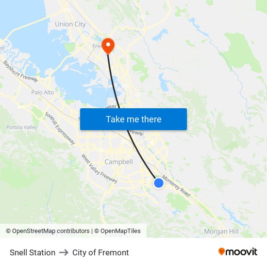 Snell Station to City of Fremont map
