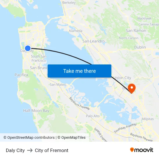 Daly City to City of Fremont map