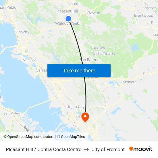Pleasant Hill / Contra Costa Centre to City of Fremont map