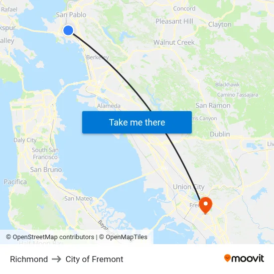Richmond to City of Fremont map