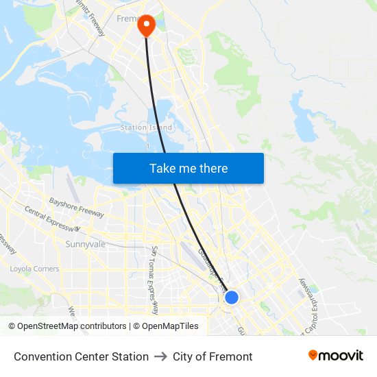 Convention Center Station to City of Fremont map