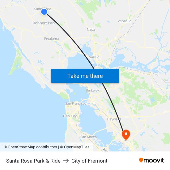 Santa Rosa Park & Ride to City of Fremont map