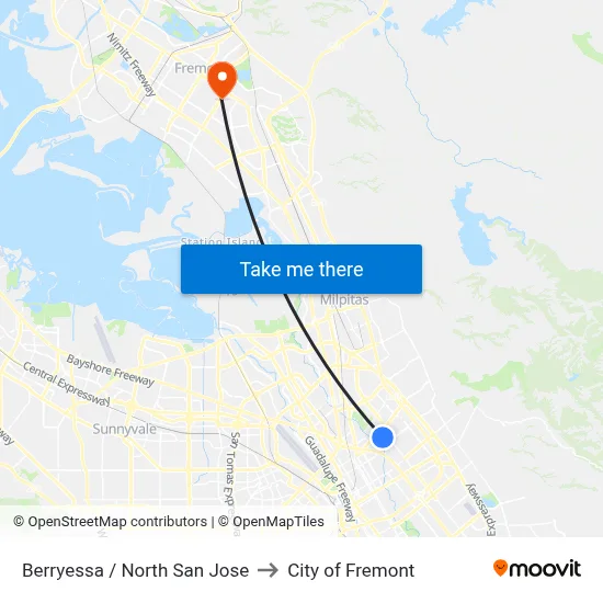 Berryessa / North San Jose to City of Fremont map