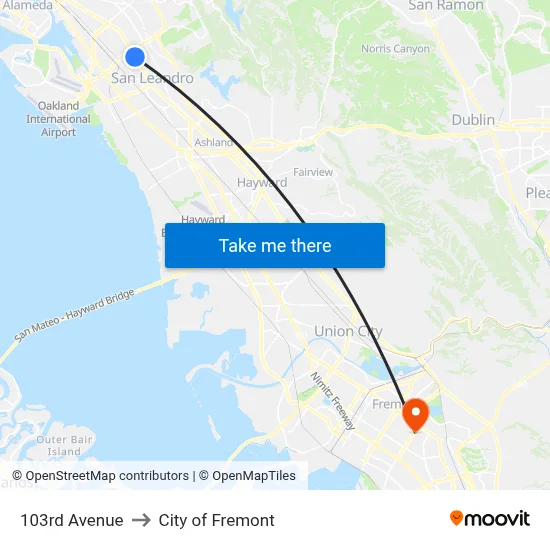 103rd Avenue to City of Fremont map