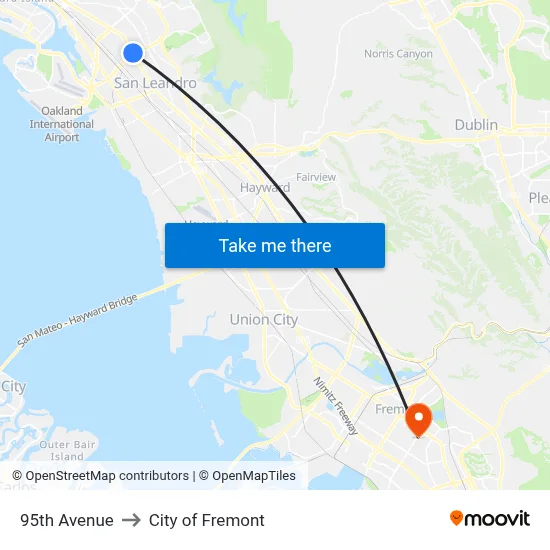 95th Avenue to City of Fremont map