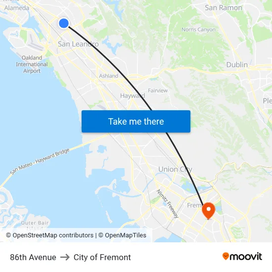 86th Avenue to City of Fremont map