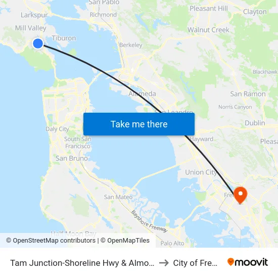 Tam Junction-Shoreline Hwy & Almonte Blvd to City of Fremont map