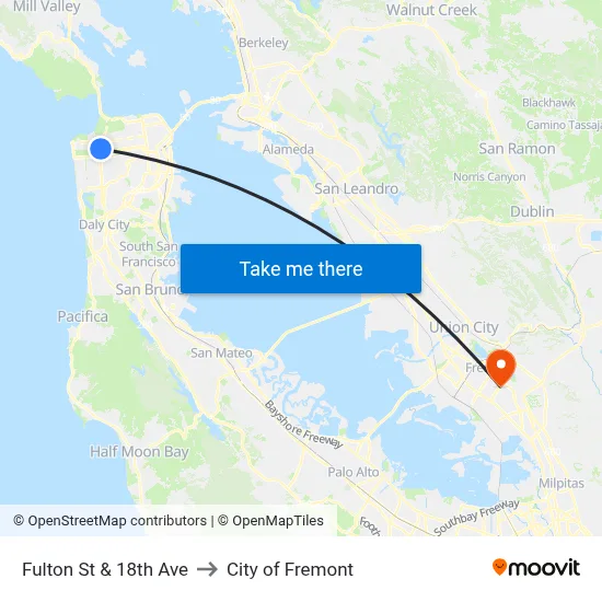 Fulton St & 18th Ave to City of Fremont map
