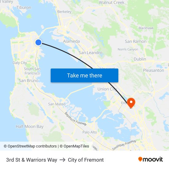 3rd St & Warriors Way to City of Fremont map