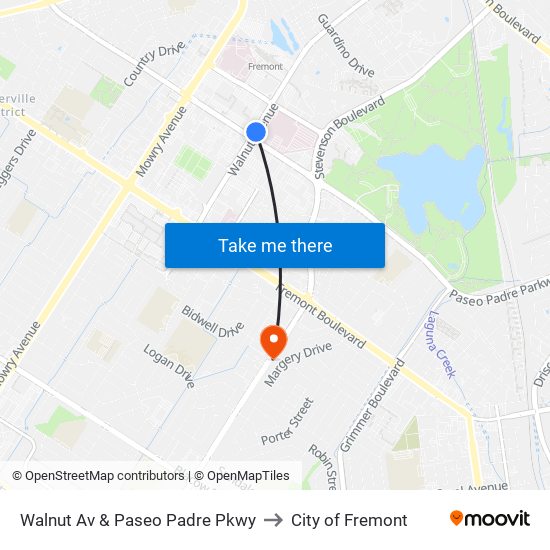 Walnut Av & Paseo Padre Pkwy to City of Fremont map