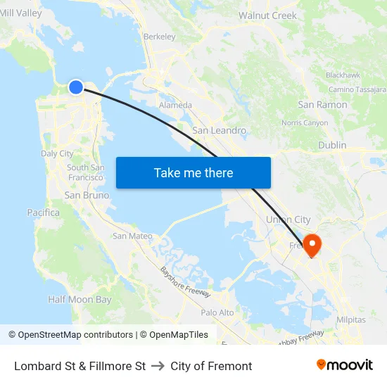 Lombard St & Fillmore St to City of Fremont map