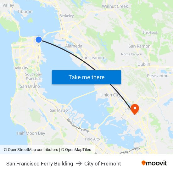 San Francisco Ferry Building to City of Fremont map