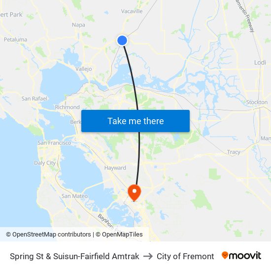 Spring St & Suisun-Fairfield Amtrak to City of Fremont map