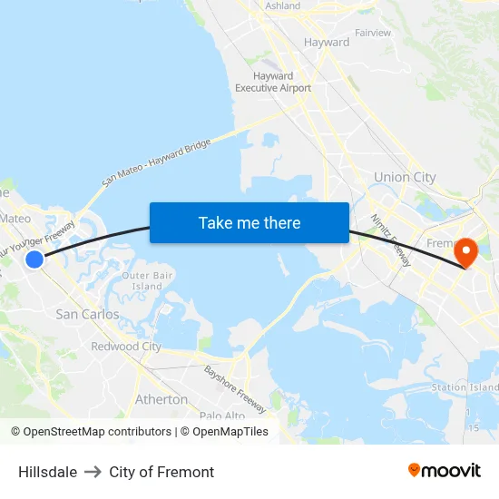 Hillsdale to City of Fremont map