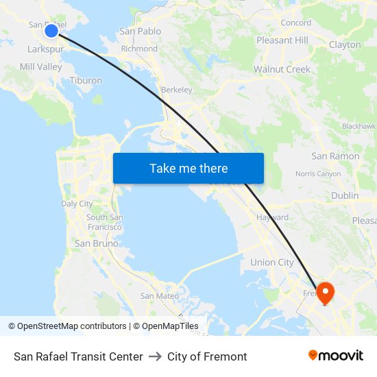 San Rafael Transit Center to City of Fremont map