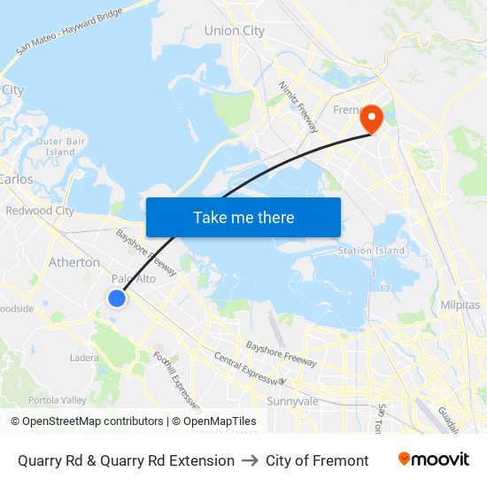 Quarry Rd & Quarry Rd Extension to City of Fremont map