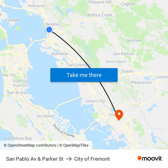 San Pablo Av & Parker St to City of Fremont map