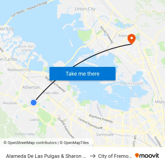 Alameda De Las Pulgas & Sharon Rd to City of Fremont map