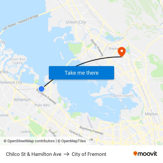 Chilco St & Hamilton Ave to City of Fremont map