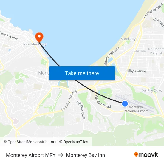 Monterey Airport MRY to Monterey Bay Inn map