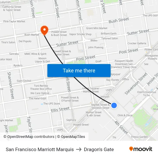 San Francisco Marriott Marquis to Dragon's Gate map