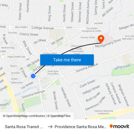 Santa Rosa Transit Mall Terminal to Providence Santa Rosa Memorial Hospital map