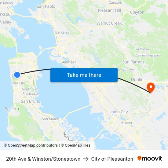 20th Ave & Winston/Stonestown to City of Pleasanton map