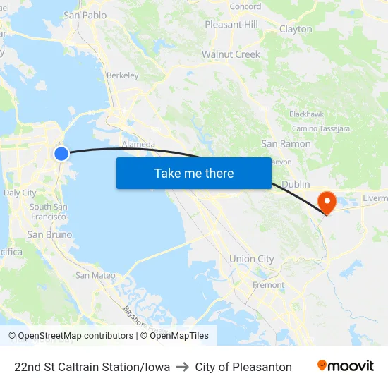 22nd St Caltrain Station/Iowa to City of Pleasanton map