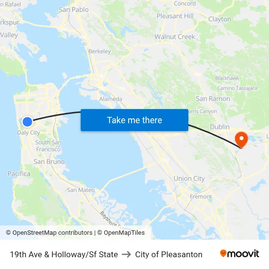 19th Ave & Holloway/Sf State to City of Pleasanton map