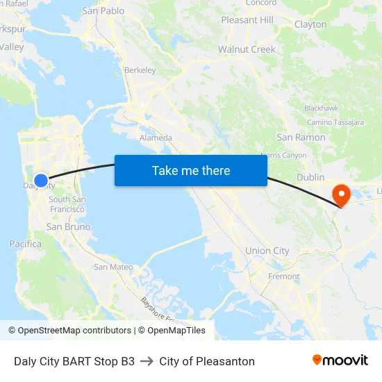 Daly City BART Stop B3 to City of Pleasanton map