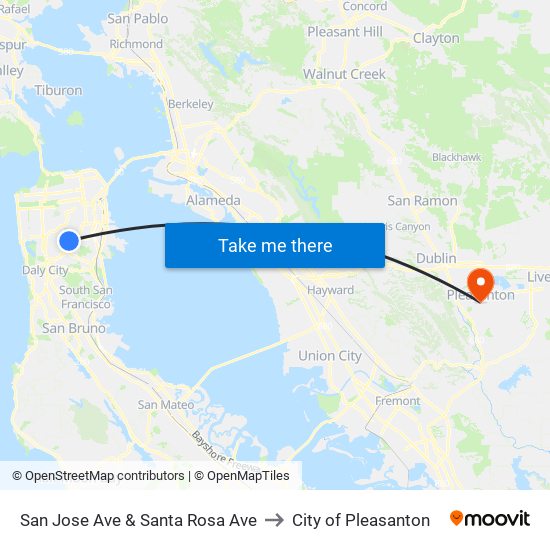 San Jose Ave & Santa Rosa Ave to City of Pleasanton map