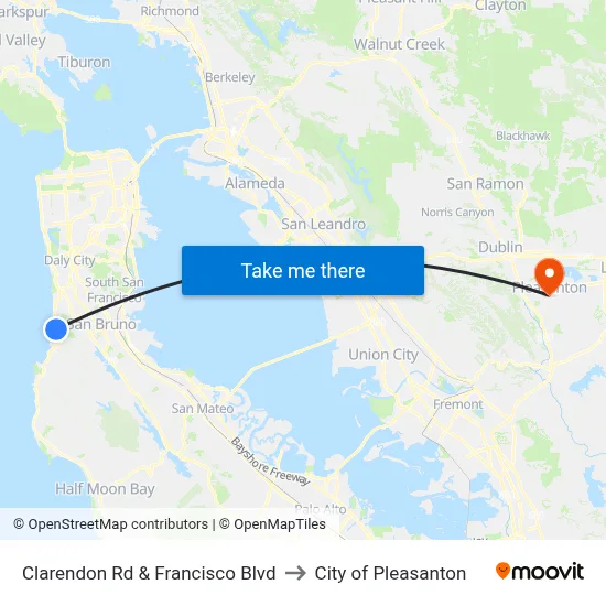 Clarendon Rd & Francisco Blvd to City of Pleasanton map