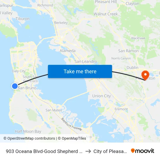 903 Oceana Blvd-Good Shepherd School to City of Pleasanton map