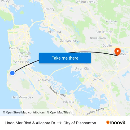 Linda Mar Blvd & Alicante Dr to City of Pleasanton map