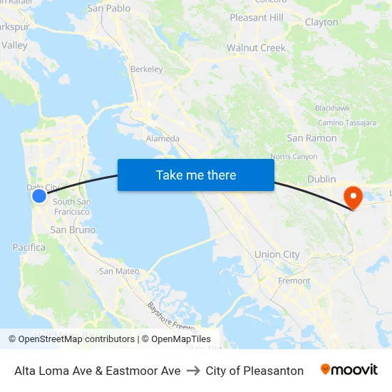 Alta Loma Ave & Eastmoor Ave to City of Pleasanton map