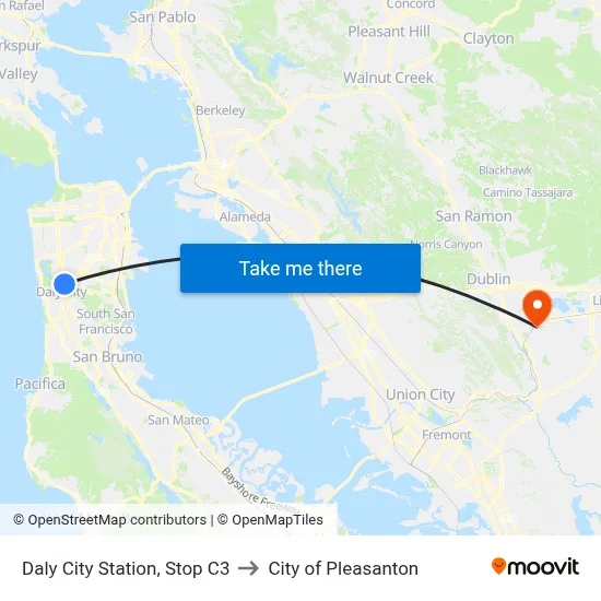 Daly City Station, Stop C3 to City of Pleasanton map