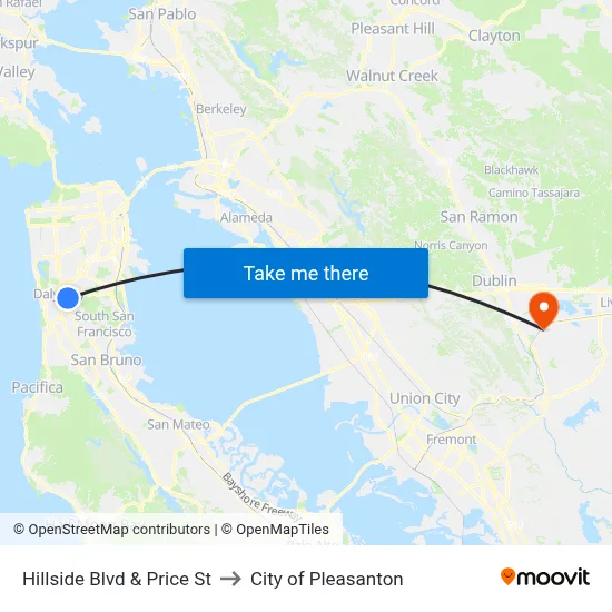 Hillside Blvd & Price St to City of Pleasanton map