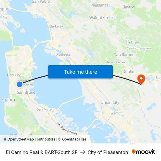 El Camino Real & BART-South SF to City of Pleasanton map