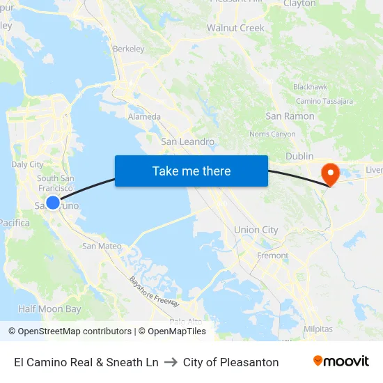 El Camino Real & Sneath Ln to City of Pleasanton map