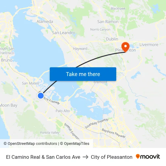 El Camino Real & San Carlos Ave to City of Pleasanton map