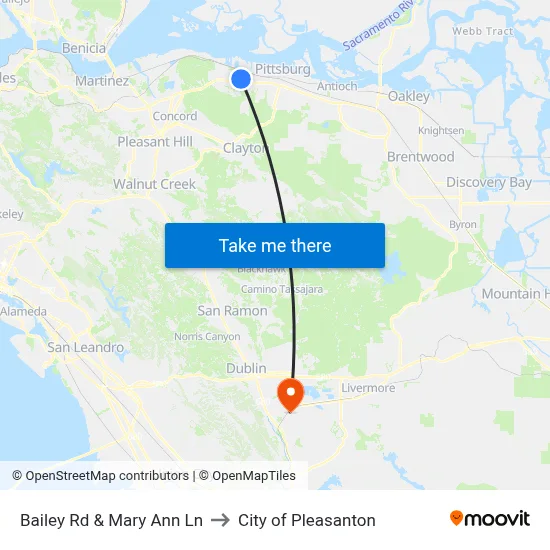 Bailey Rd & Mary Ann Ln to City of Pleasanton map