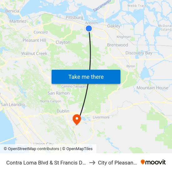 Contra Loma Blvd & St Francis Dr NB to City of Pleasanton map