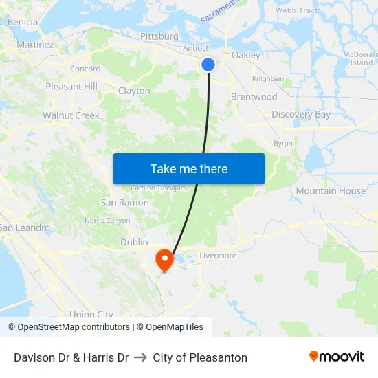 Davison Dr & Harris Dr to City of Pleasanton map