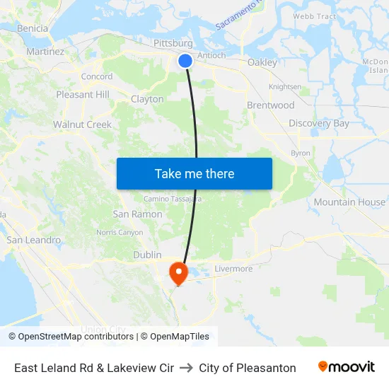 East Leland Rd & Lakeview Cir to City of Pleasanton map