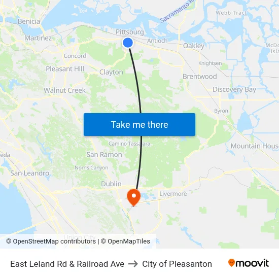 East Leland Rd & Railroad Ave to City of Pleasanton map